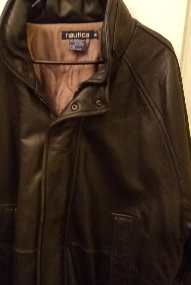 Nautica leather bomer jacket w/ zip out hood